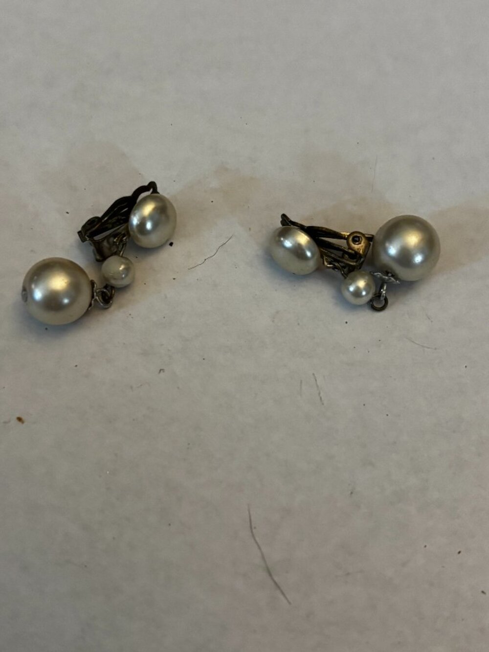Clip on earrings silver tone pearl ball dangles
